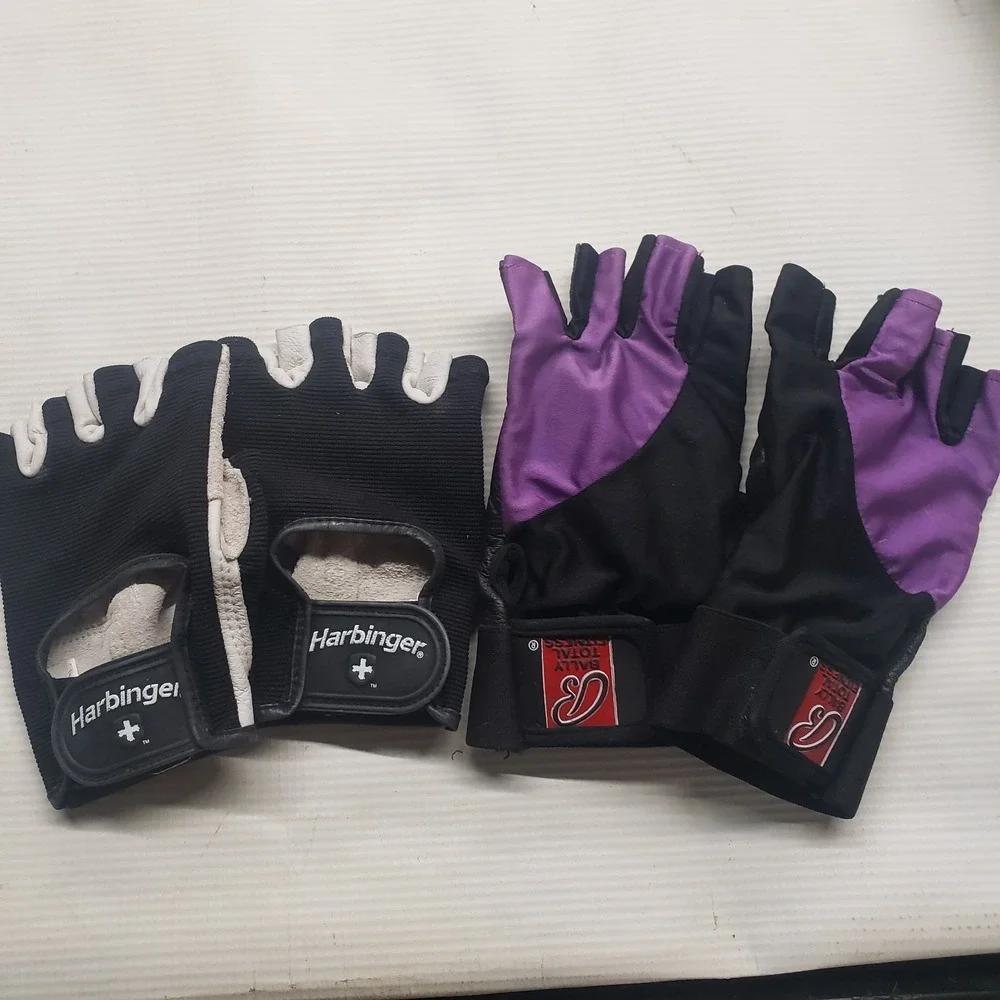 Harbinger Bally Total Fitness Weightlifting Gloves Women Large Black Purple 2 Pr